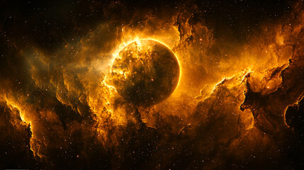 Wall Mural - Cosmic Inferno: A fiery nebula envelops a blazing celestial body in this breathtaking cosmic artwork.