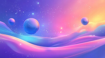 Wall Mural - Pastel Planets Flowing Across a Dreamlike Galaxy