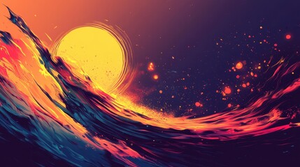 Wall Mural - Abstract Sunset Wave Painting With Vibrant Hues