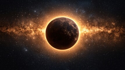Wall Mural - Celestial Eclipse Moon in Golden Galactic Halo