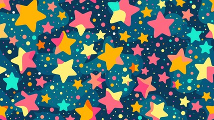 Canvas Print - a seamless pattern of colorful stars and dots on a blue background.