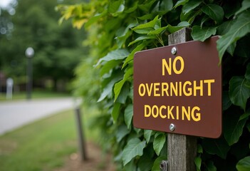 Wall Mural - Brown No Overnight Docking sign with green foliage