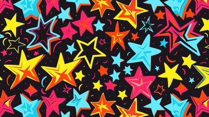 Canvas Print - a seamless pattern of colorful stars on a black background.