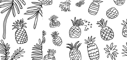 Poster - Doodle coloring book page featuring a pineapple. Perfect for antistress activities for adults. Zentangle-style black and white illustration