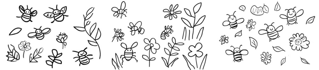 Poster - Coloring pages set featuring cute bees