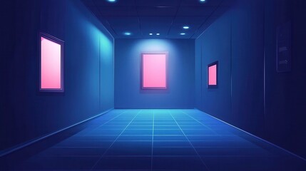 Wall Mural - Neon Lit Corridor With Pink Illuminated Panels