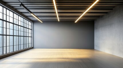 Poster - contemporary empty concrete interior with large windows and modern lighting in a minimalist style fo