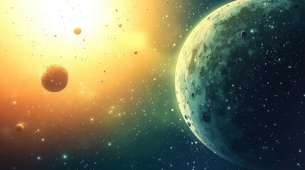 Wall Mural - Celestial Bodies Orbiting A Distant Sun In Space