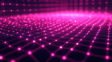 Poster - Futuristic grid with interconnected glowing dots and lines on a dark background.