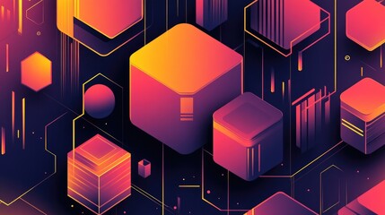 Poster - Geometric hexagon patterns with glowing edges and a gradient background, evoking a tech theme.