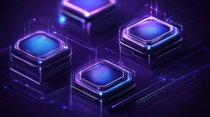 Poster - Geometric hexagon patterns with glowing edges and a gradient background, evoking a tech theme.