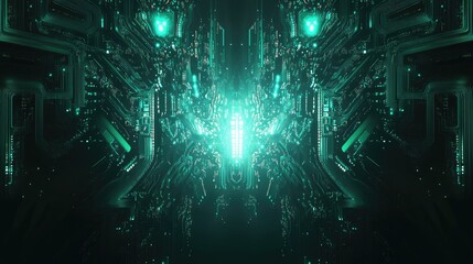 Poster - Gradient background with glowing circuit board patterns in shades of teal and green.