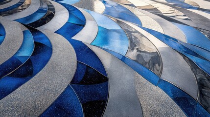 Poster - Gradient top-down view of overlapping abstract waves in corporate shades of blue and grey.