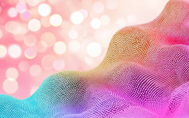 Poster - Abstract colorful wave pattern with dot texture and blurred light bokeh on soft pink and orange background
