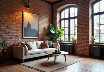 Wall Mural - sofa in old vintage brick wall loft 