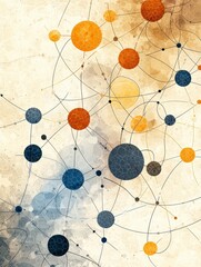 Poster - Abstract representation of interconnected spheres, dots, and lines showcasing a colorful network design