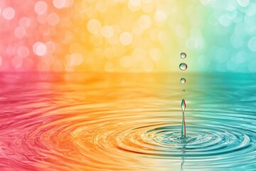 Poster - Vibrant Abstract Water Droplet Splash with Colorful Bokeh Background Creating Artistic Visual Harmony