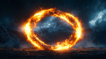 Wall Mural - Fiery Ring in the Cosmos: A Surreal Night Landscape