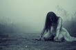 © adinuranjaya - Terrifying Ghost Girl Crawls on Foggy Road in Horror Scene