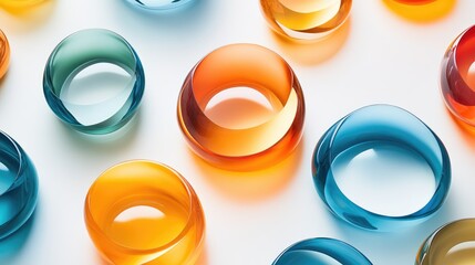 Poster - Top view of overlapping transparent shapes with glowing edges on a minimalist white background.
