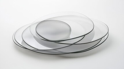 Poster - Top view of overlapping transparent shapes with glowing edges on a minimalist white background.