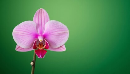 Wall Mural - Pink orchid blossom with a green background