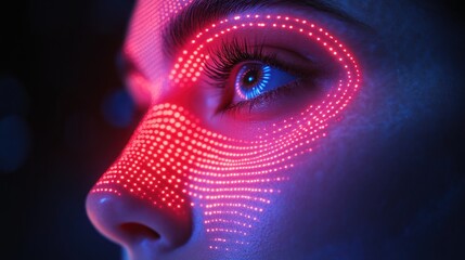 Wall Mural - Woman's face with red light pattern.