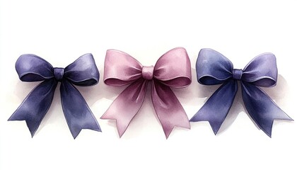 Wall Mural - Three colorful satin bows on white background for gift wrapping