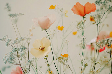 Poster - Soft wildflowers in pastel tones on a delicate natural background