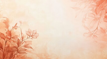 Poster - serene floral background with soft peach gradient and delicate leaves for elegant design projects