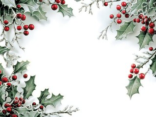 Wall Mural - Festive Holly Berries and Leaves Winter Frame