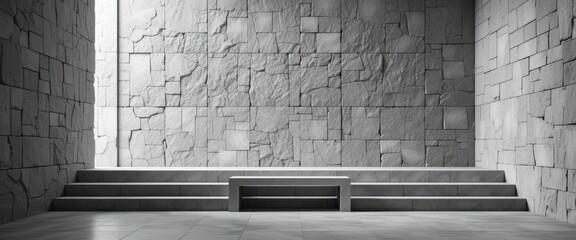 Poster - Modern minimalist stone interior with geometric patterns and tiered seating