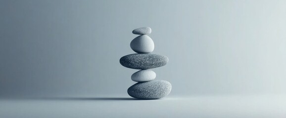 a minimalist arrangement of balanced stones, symbolizing harmony and tranquility.