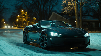 Wall Mural - Heavy car traffic on a snowy evening.