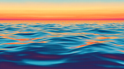 Poster - Abstract ocean waves with vibrant sunset colors and reflections