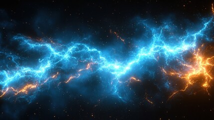 Poster - stunning modern digital portrait featuring electric blue and orange energy waves in a cosmic backgro