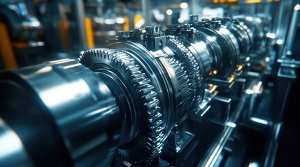 Poster - Intricate Machinery: A Close-Up of Industrial Gears