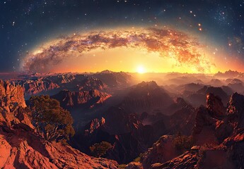 Poster - at night, observers see a dark sky filled with stars, the milky way, and galaxies.