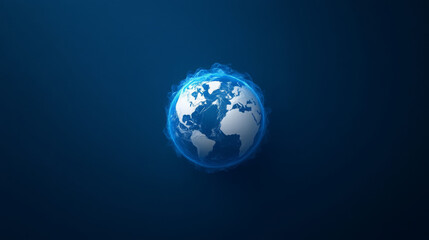 Poster - clean and simple design of Earth surrounded by glowing blue aura, representing global connectivity and unity. This modern illustration evokes sense of harmony and environmental awareness