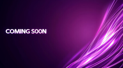 Poster - Coming soon announcement with vibrant purple light waves and modern design. This visually striking image conveys anticipation and excitement for upcoming events or products