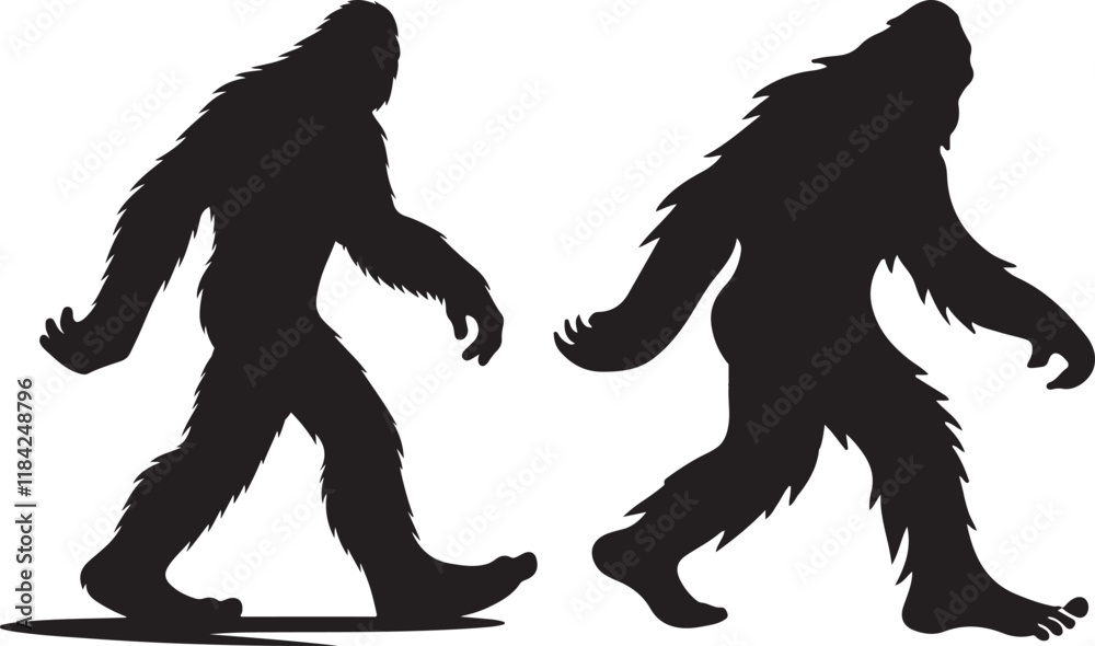 Walking Bigfoot Silhouette Vector Art. Bigfoot yeti silhouette set ...