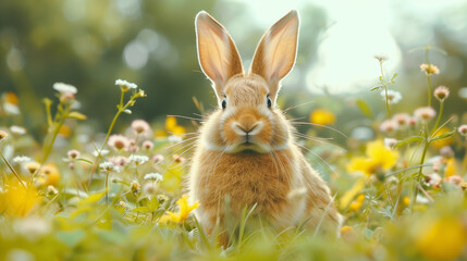 Wall Mural - Easter background with an easter rabbit