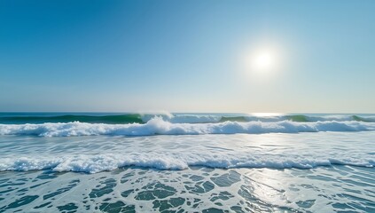 Wall Mural - Sunny ocean waves crashing on beach.