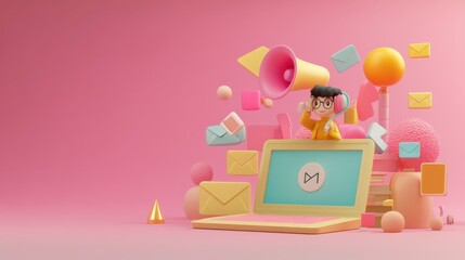 Aufkleber - 3D Cartoon Character Promoting Digital Marketing Email Campaign Strategy