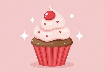 Wall Mural - cupcake with cherry on top