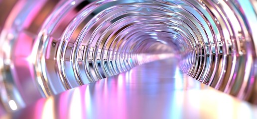 Poster - Futuristic Tunnel with Reflective Surfaces and Vibrant Colors