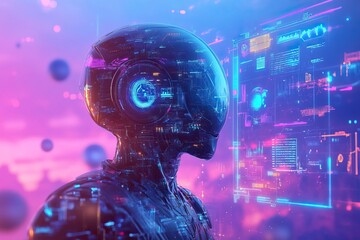 Poster - Futuristic Cyborg Interacting with Data
