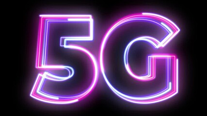 Poster - Looping Vibrant Neon 5G Network Symbol Glowing in the Dark Animation