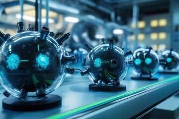 Poster - Innovative scientific models illuminate ideas in a laboratory setting during the evening