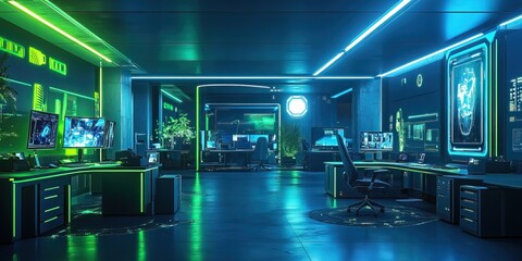 Poster - Futuristic Cyber Office with Neon Lighting